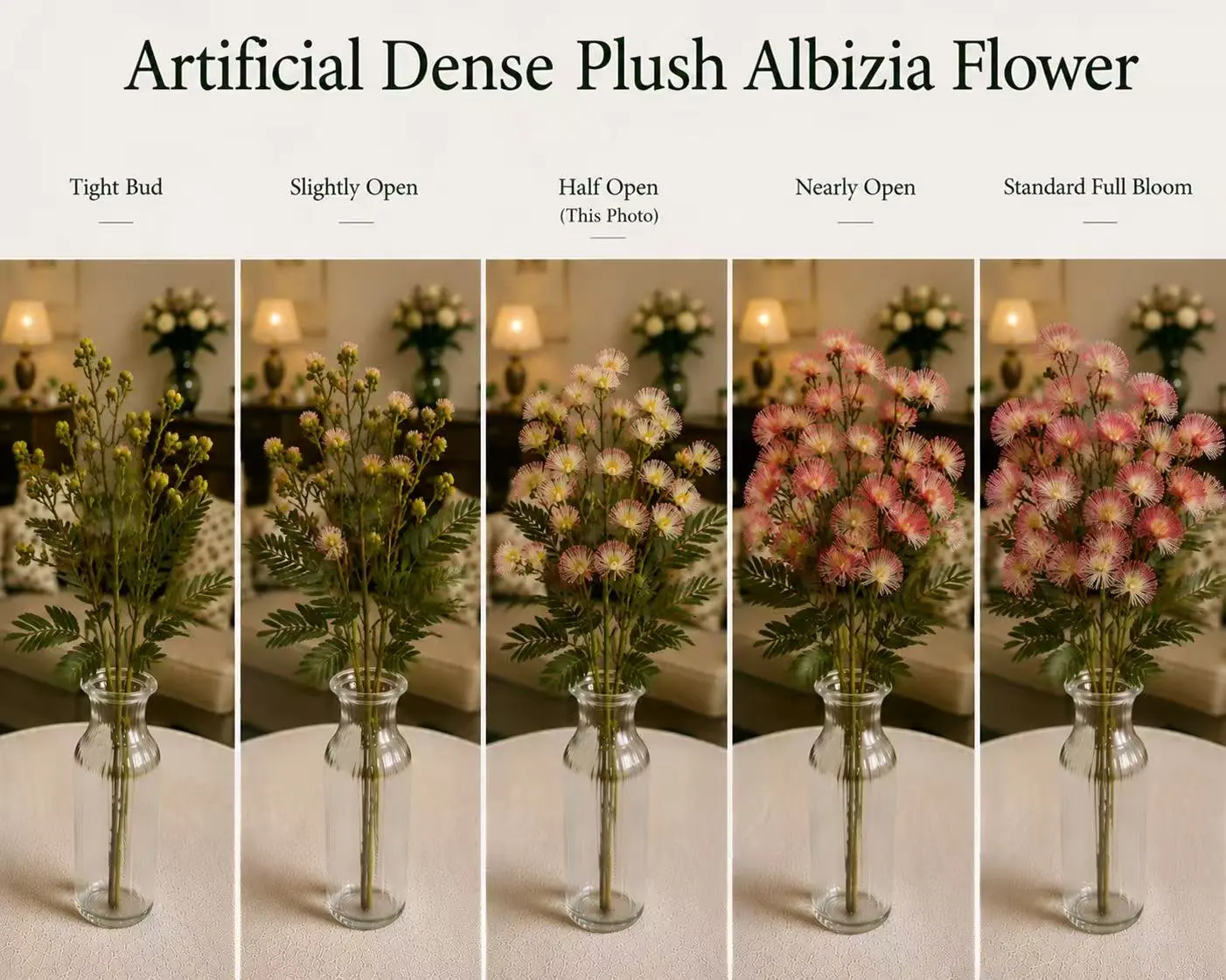 Artificial Dense Plush Albizia Flower